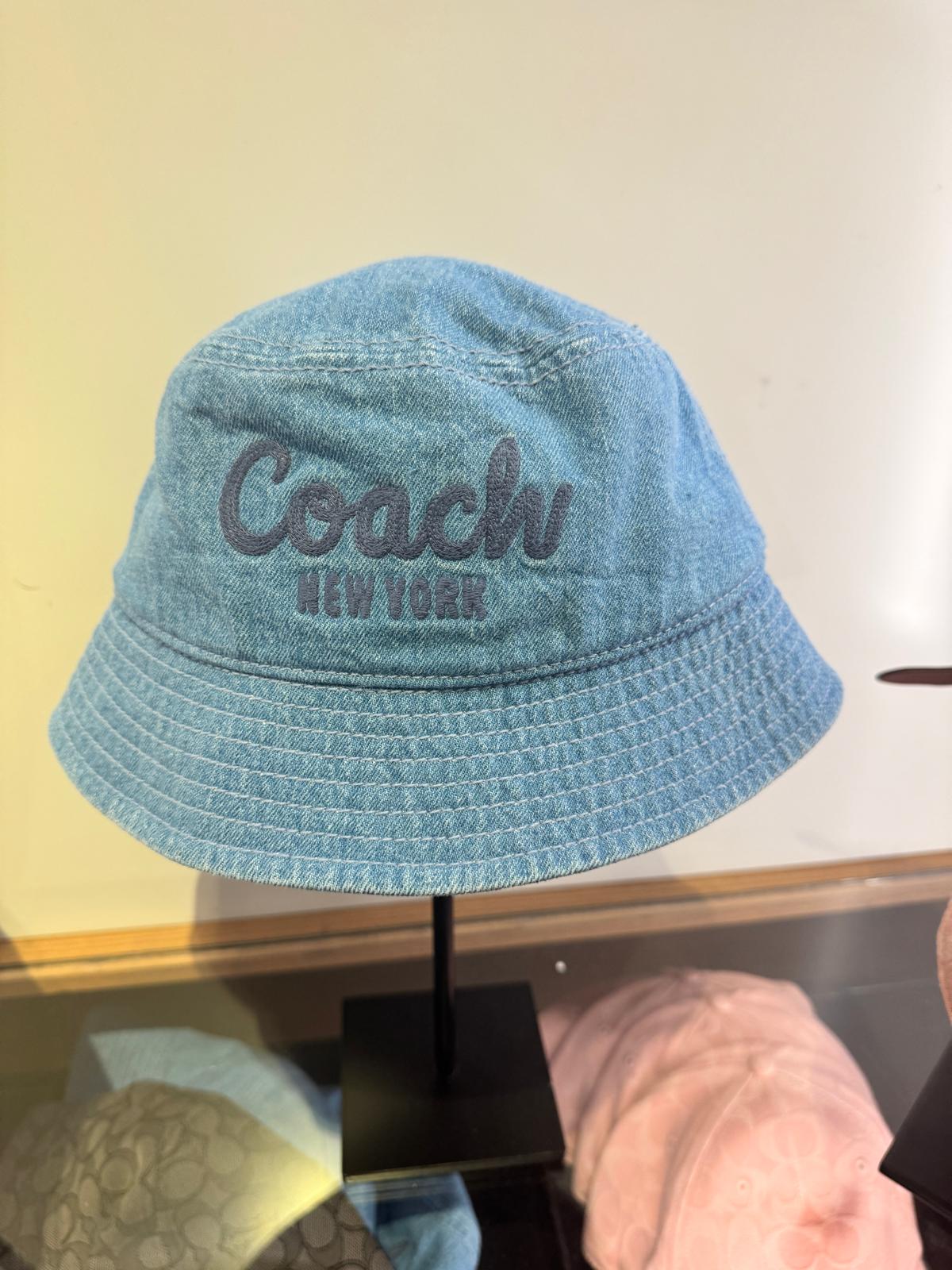 Coach Script Embroidered Denim Bucket Hat
