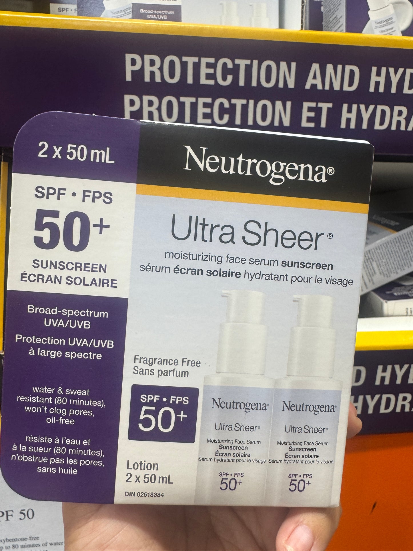Neutrogena Ultra Sheer Moisturizing Face Serum Sunscreen SPF 50+ - with Vitamin E - UVA/UVB Protection - Fragrance Free - 2 x 50 mL