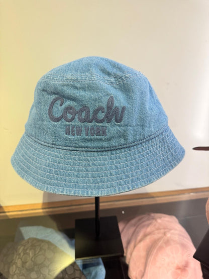Coach Script Embroidered Denim Bucket Hat