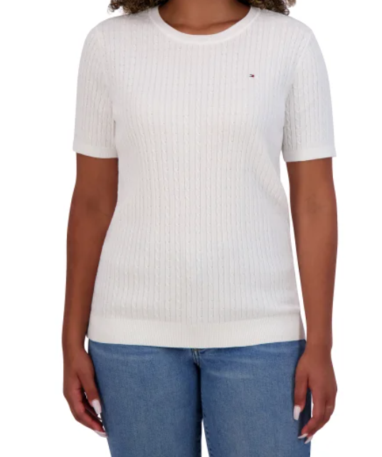 Tommy Hilfiger Women's Short Sleeve Cable Knit Sweater