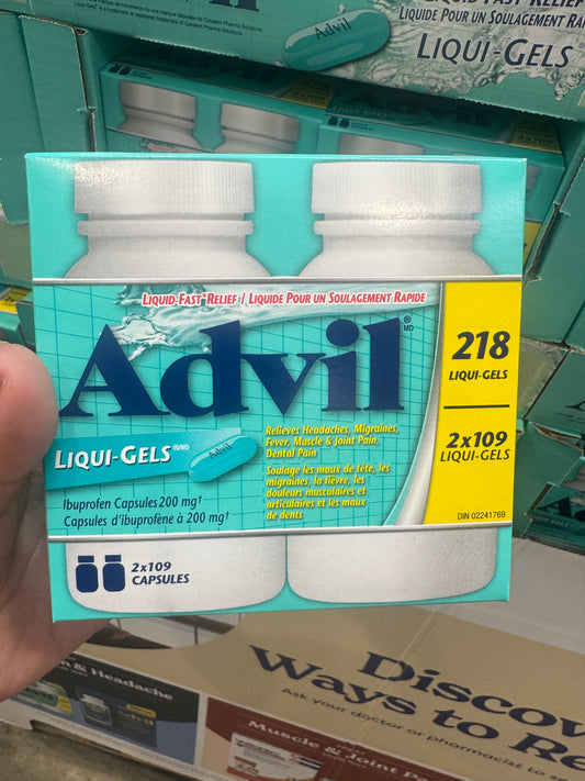Advil Regular Strength Liqui-Gels Ibuprofen Capsules for Headaches and Pain Relief, 2 x 109 liqui-gels