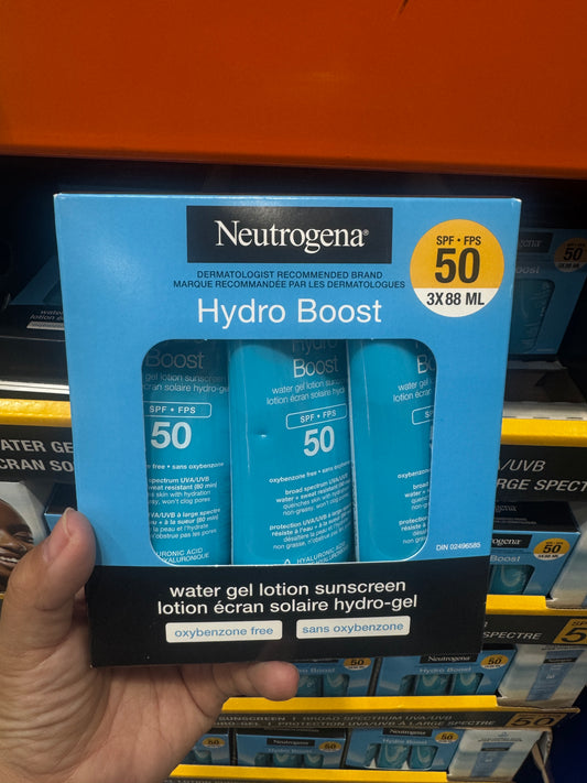 Neutrogena Hydro Boost Water Gel Lotion Sunscreen SPF 50, 3 x 88 mL