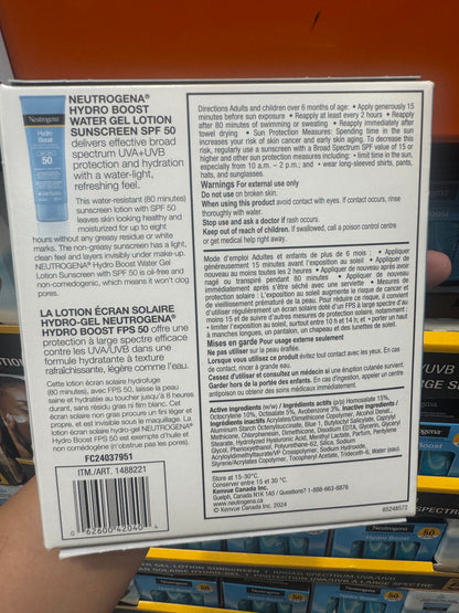 Neutrogena Hydro Boost Water Gel Lotion Sunscreen SPF 50, 3 x 88 mL