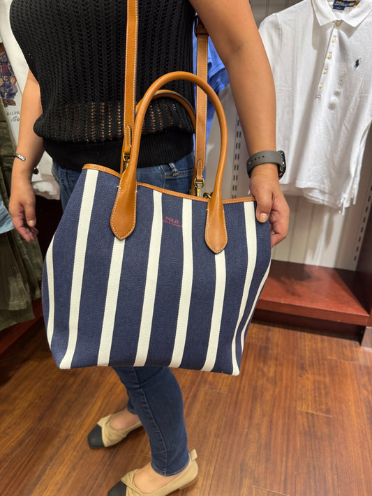 Ralph Lauren Striped Canvas Medium Bellport Tote