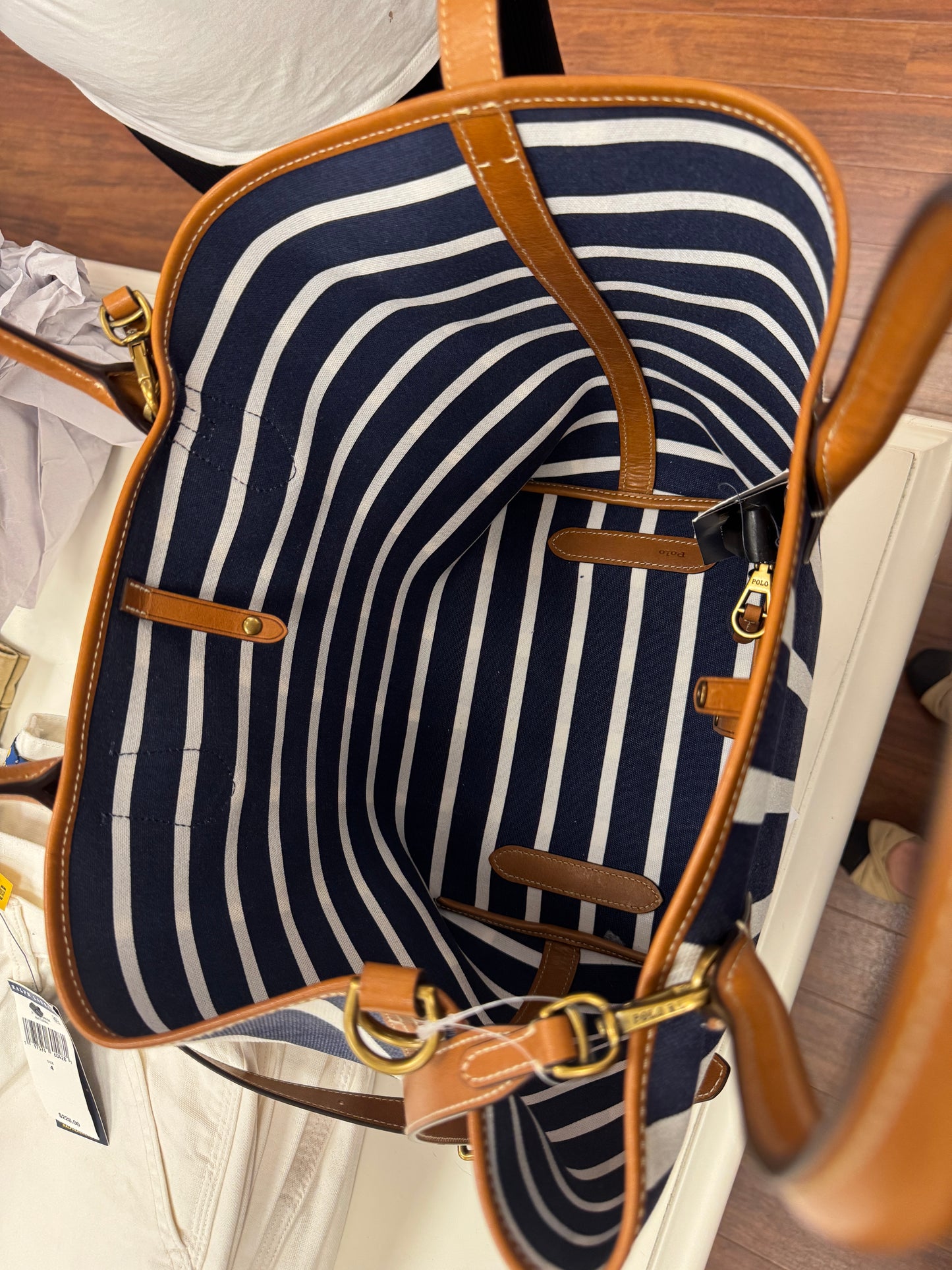 Ralph Lauren Striped Canvas Medium Bellport Tote
