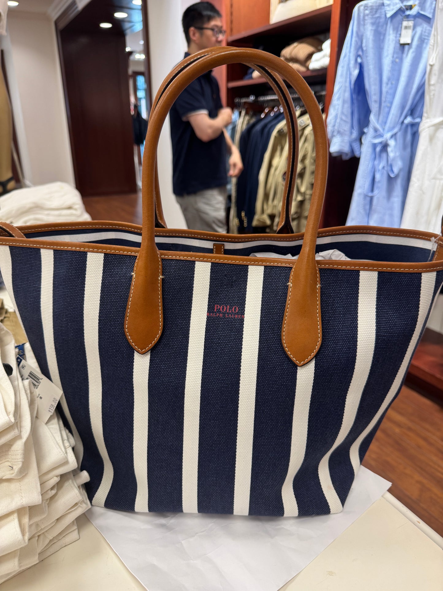 Ralph Lauren Striped Canvas Medium Bellport Tote