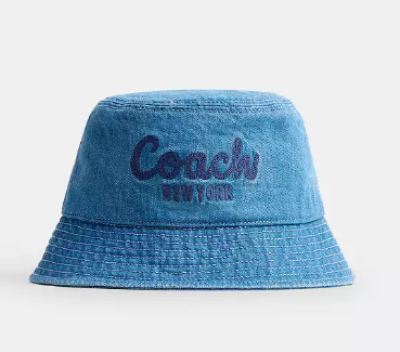 Coach Script Embroidered Denim Bucket Hat